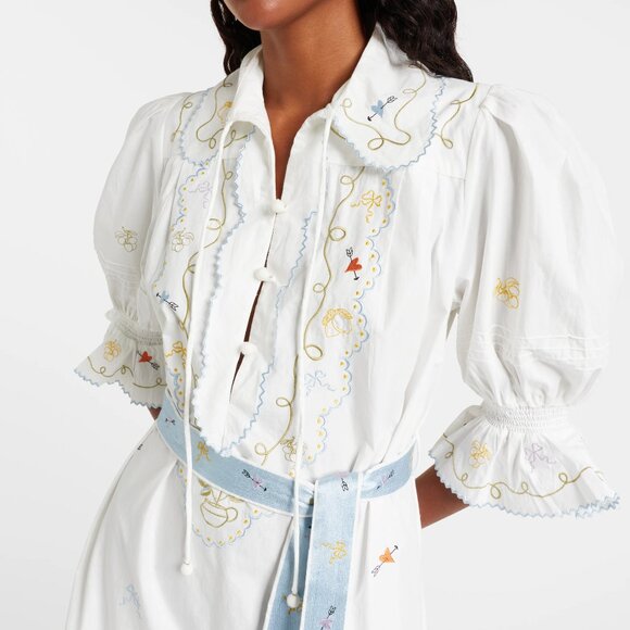 Giulia Embroidered Mini Dress in Cream - Picture 2 of 8